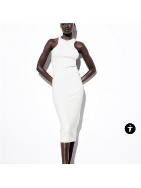 Zara White Ribbed Halter Midi Dress
